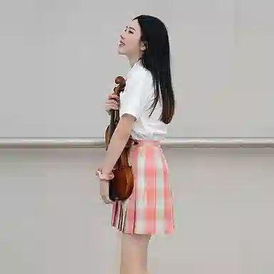 兔半眠 格纹百褶半身短款制服裙装 橙色