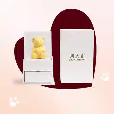 周大生 有钱兔告白熊小熊兔子工艺品软萌小熊兔子动物款女生告白玫瑰礼盒 铜镀金 摆件 男女同款情侣款
