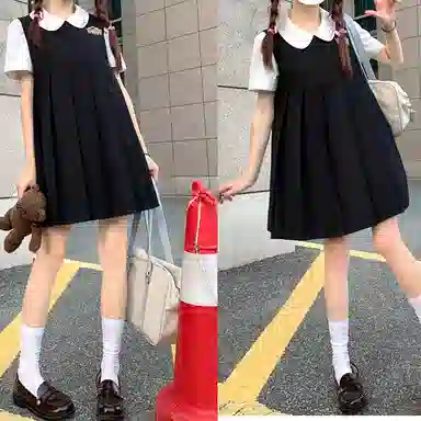 东鲸岁时记 圆领褶皱刺绣无袖连衣裙 女款