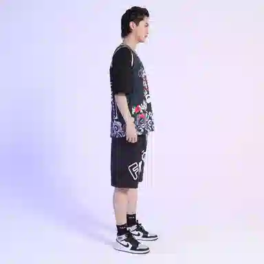 FireMonkey Cartoon Monkey Print Basketball Shorts Black