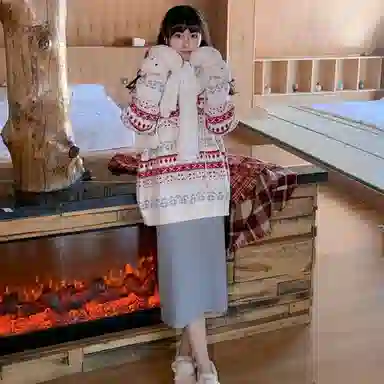 小镇姗姗 条纹连帽套头长袖针织衫 女款