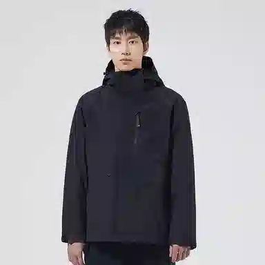 探路者 纯色胸口拉链连帽长袖冲锋衣 男款