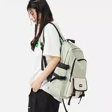 轻骑者 休闲百搭学生韩版旅游通勤户外运动 织物 旅行包书包背包双肩包 常规 男女同款情侣款 米白色/黑色/浅绿色/蓝色