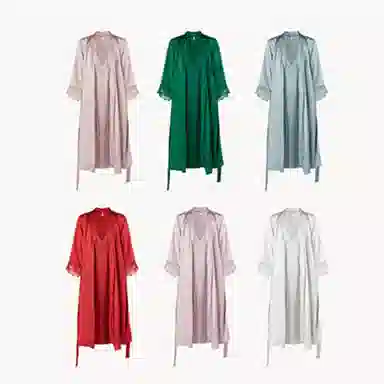 桑罗新品重磅真丝吊带睡裙睡袍两件套 晨袍家居服 新娘睡袍新年战袍