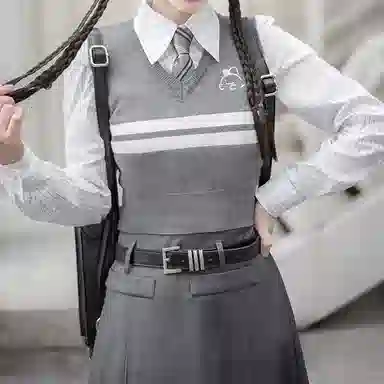 兔半眠 学院风马甲衬衫半身裙制服套装 女装 灰色