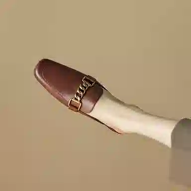 奈绮儿 头层牛皮 方头平跟舒适 时尚凉拖 女款