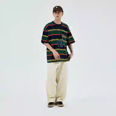 BENMYSHOWER Rainbow Stripe T-Shirt Navy