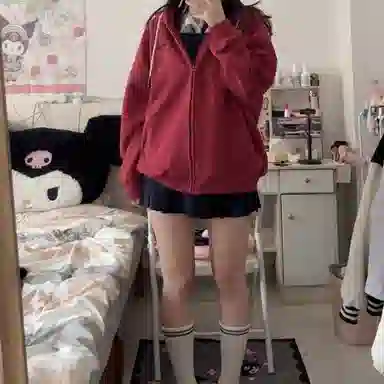 东鲸岁时记 纯色拉链宽松字母刺绣加绒开衫连帽卫衣 女款