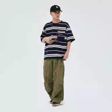 BENMYSHOWER Rainbow Stripe T-Shirt Navy