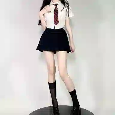 九条喵 徽章收腰修身短袖衬衫徽章领带纯色百褶半身裙制服套装 女款