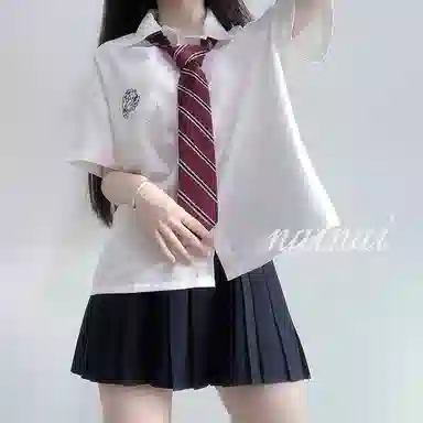 东鲸岁时记 卡通动物图案翻领纯色内搭短袖衬衫 女款 白色