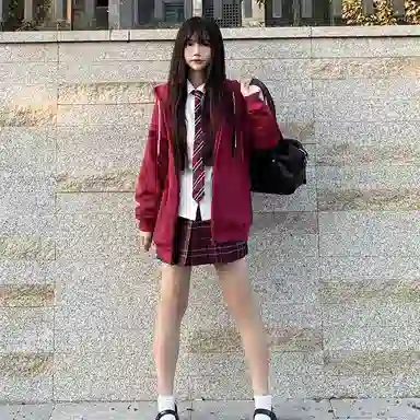 东鲸岁时记 纯色拉链宽松字母刺绣加绒开衫连帽卫衣 女款