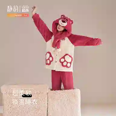 静韵 超柔软 大眼仔情侣睡衣女秋冬珊瑚绒加厚加绒套装男家居套装 男款