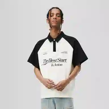 Atry拼色字母印花短袖插肩Polo衫