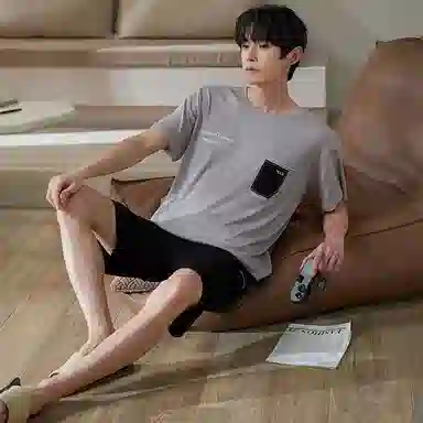 小情歌家居服睡衣 纯棉短袖短裤套装 凉爽套头字母设计口袋简约 睡衣男夏季 男款 灰色