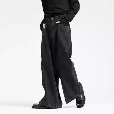 幻象者 原创纯色拖地复古阔腿厚款休闲裤 男女同款 黑色