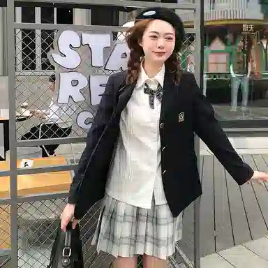 东鲸岁时记 格纹百褶高腰半身裙 女款