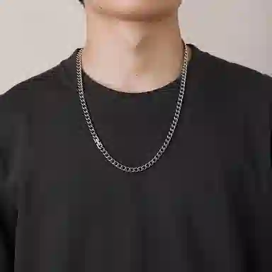 恋朵 潮流男士项链 时尚个性钛钢项链磨链古巴链潮酷高级感双织链素链无吊坠毛衣链配饰 男款 钢色 #自由古巴#