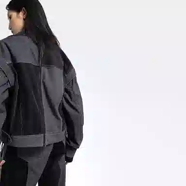 Huanzhe Short Colorblock Jacket Black Grey