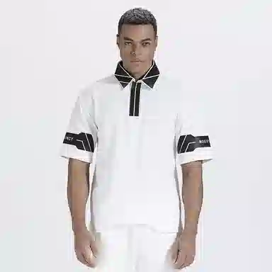 NORVINCY Letter Print Asymmetric Hem Polo Shirt