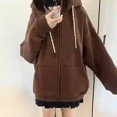 东鲸岁时记 纯色拉链宽松字母刺绣加绒开衫连帽卫衣 女款