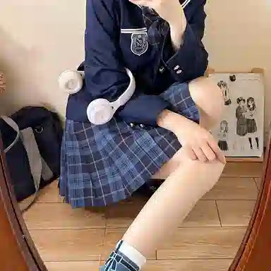 东鲸岁时记 日系复古制服格纹短款百搭学生百褶鲸落半身裙