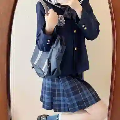 东鲸岁时记 日系复古制服格纹短款百搭学生百褶鲸落半身裙