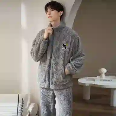 小情歌 珊瑚绒睡衣 冬季 加厚加绒保暖御寒家居服 男款  灰色