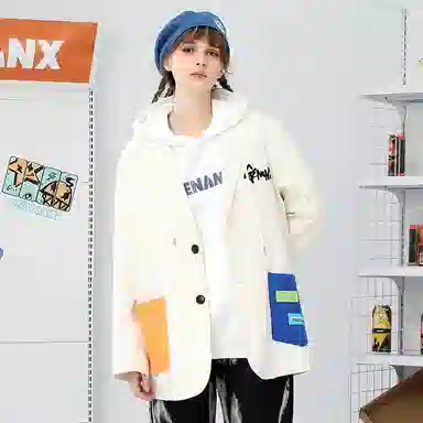 GENANX Asymmetric Colorblock Pocket Blazer