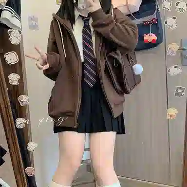 东鲸岁时记 纯色拉链宽松字母刺绣加绒开衫连帽卫衣 女款