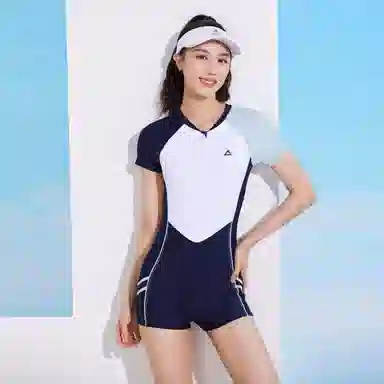 匹克 撞色训练短袖连体泳装