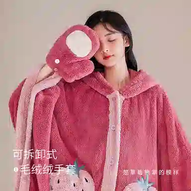 静韵 超柔软 大眼仔珊瑚绒睡袍女秋冬长款加厚浴袍加绒保暖睡衣
