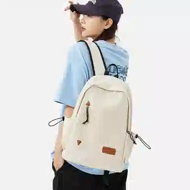 轻骑者 日系休闲学生大容量百搭潮流户外运动通勤 织物 电脑包旅行包书包背包双肩包 常规 男女同款情侣款 米白/黑色