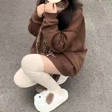 东鲸岁时记 纯色拉链宽松字母刺绣加绒开衫连帽卫衣 女款