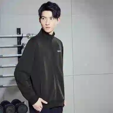 鸿星尔克 纯色徽标贴饰拉链立领夹克外套 男款 衫雨绿