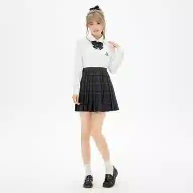 东鲸岁时记 江源女高尖领碳素笔格裙长袖衬衫格裙制服套装 女款