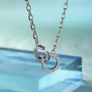 周六福 双环无形银饰套链男潮项链