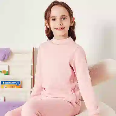 英氏 纯色条纹圆领套头高腰厚款保暖套装 儿童款