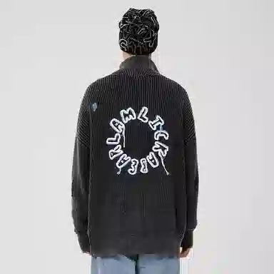 LAMLICKA High Collar Cardigan Sweater Dark Grey