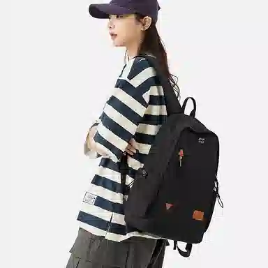 轻骑者 日系休闲学生大容量百搭潮流户外运动通勤 织物 电脑包旅行包书包背包双肩包 常规 男女同款情侣款 米白/黑色