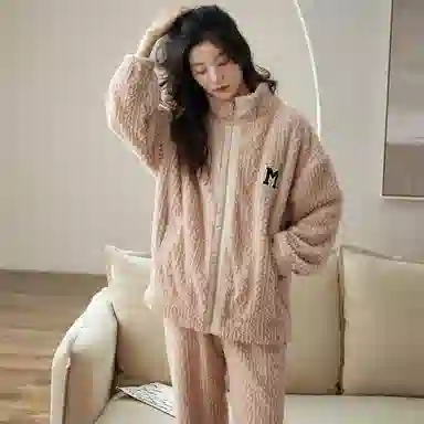 小情歌 珊瑚绒情侣睡衣 冬季 加绒加厚保暖御寒家居服 女款  粉色