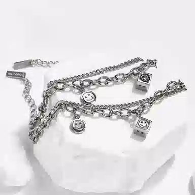 ENFANTIN Classic Dice Couple Bracelet Y2K Titanium Steel Silver Adjustable Double Layer