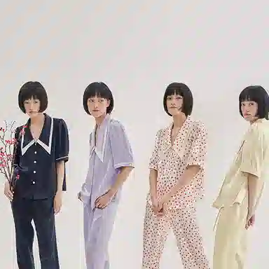 桑罗  真丝睡衣套装轻法式双层大尖领纯色青春活力学院风 家居套装 女款