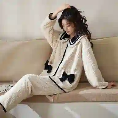 小情歌 珊瑚绒睡衣 冬季 加绒加厚保暖御寒家居服 女款  白色