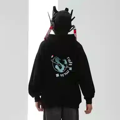 星际者 趣味图案字母印花连帽套头宽松卫衣 男女同款