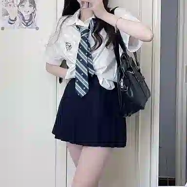 东鲸岁时记 卡通动物图案翻领纯色内搭短袖衬衫 女款 白色