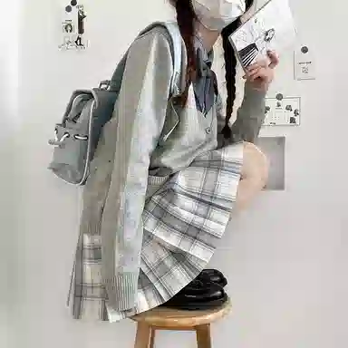 东鲸岁时记 格纹百褶高腰半身裙 女款