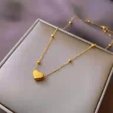 指尖瑰宝 气质珠子爱心吊坠 金色爱心 项链 女款 礼盒