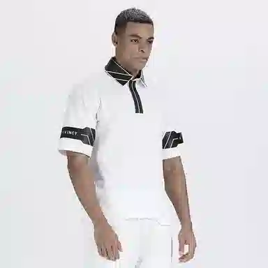 NORVINCY Letter Print Asymmetric Hem Polo Shirt