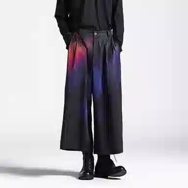 幻象者 渐变印花垂感九分裤阔腿直筒裤休闲裤 男女同款 黑色